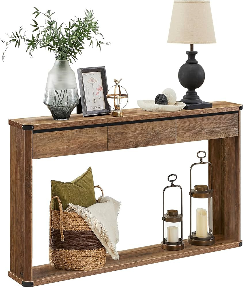 VASAGLE Console Table, 47.2 Inches Sofa Table, Narrow Entryway with 3 Drawers, Bottom Shelf, Meta... | Amazon (US)