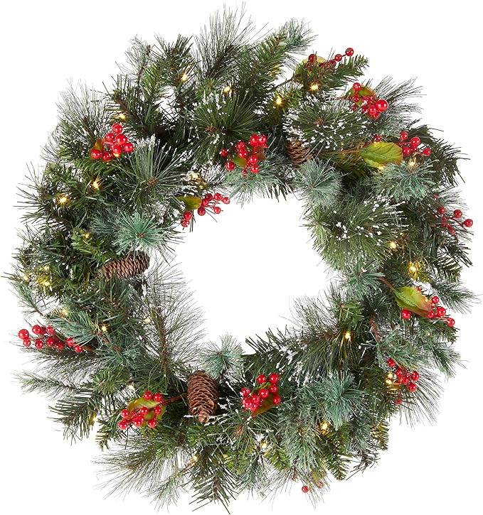 National Tree Company Pre-Lit Artificial Christmas Wreath, Green, Crestwood Spruce, White Lights,... | Amazon (US)