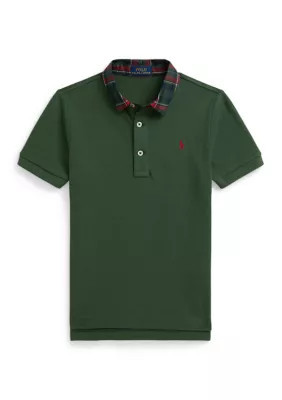 Ralph Lauren Childrenswear Boys 2-7 Plaid-Collar Mesh Polo Shirt, Green, 3 | Belk