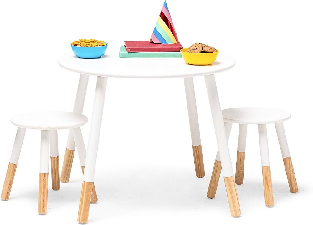 Wildkin Kids Scandi Table and Chairs Set for Toddlers with Two Matching Stools, Solid Wood Legs, ... | Amazon (US)