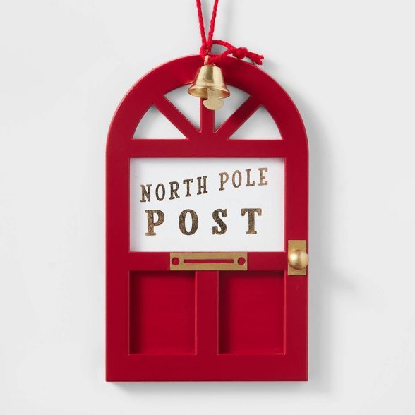 Round Wood North Pole Post Door Christmas Tree Ornament Red - Wondershop™ | Target