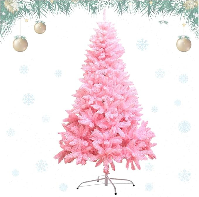 Christmas Tree with Metal Stand, 4FT Pink Artificial Christmas Tree with 300 Branches Tips, Easy ... | Amazon (US)