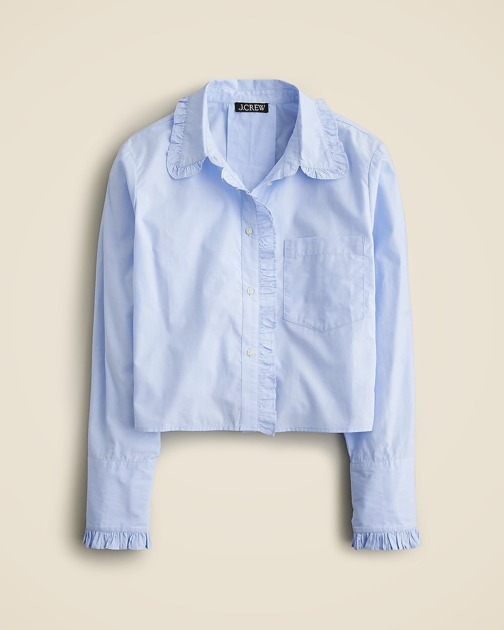 Ruffle-trim button-up shirt in cotton poplin | J. Crew US
