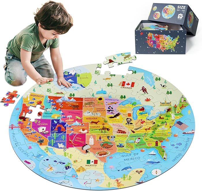 United States Puzzle 70 Pieces USA Map Floor Jigsaw Puzzles for Kids Ages 4-10, Jumbo Round US Ge... | Amazon (US)