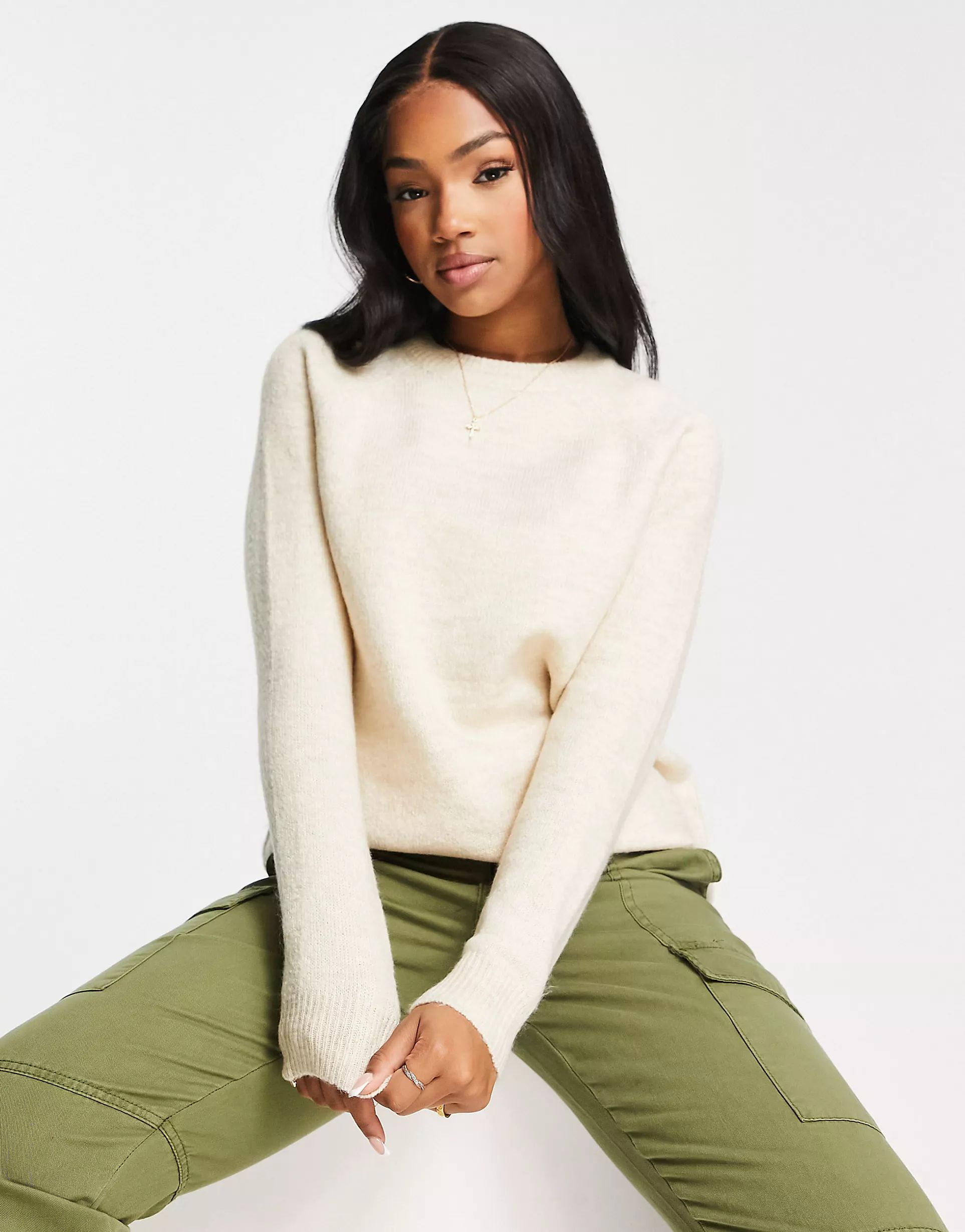 New Look crew neck longline knitted jumper in oatmeal | ASOS (Global)