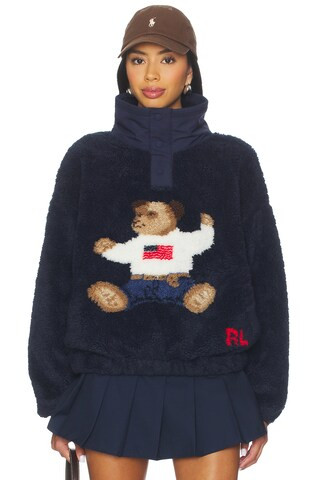 Polo Bear High Pile Fleece Mockneck in Hunter Navy | Revolve Clothing (Global)