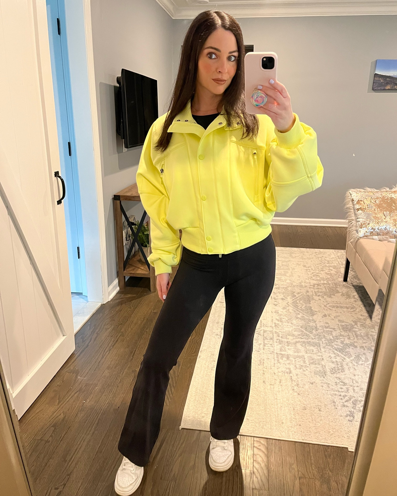 OOTD #2 for tonight’s T-ball game ⚾️💛 This bright yellow athletic jacket is officially causing controversy in my house because my husband says I look like I’m directing traffic 😂 But honestly? I love a bold spring color moment. The cropped banded hem in the back gives it such a flattering fit, and it’s the perfect lightweight layer for chilly nights at the baseball field. 

This sporty mom outfit is comfy enough for running around at T-ball practice but still feels cute and put together. Paired with jeans and sneakers for the ultimate casual spring outfit idea ✨

#BaseballMom #SpringOutfitIdeas #AthleisureStyle #MomStyle #CasualChic #freepeople #fpmovement #athleticjacket #bomberjacket

#LTKootd #LTKActive #LTKPetite