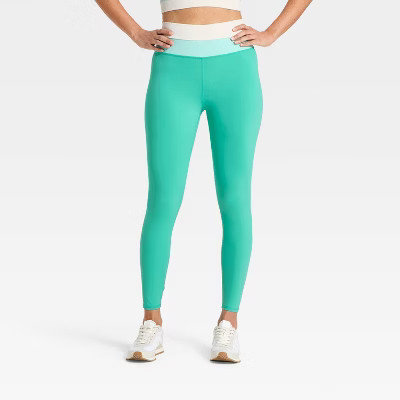 Women's High-Rise Colorblocked Leggings - JoyLab™ Turquoise Green XXS | Target