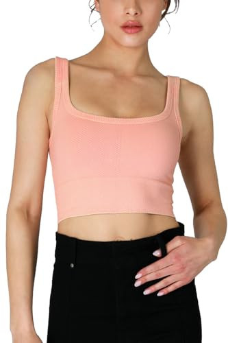NIKIBIKI Women Seamless Vintage Chevron Ribbed Crop Top, Made in U.S.A, One Size (Vintage Sherbet Pink) | Amazon (US)