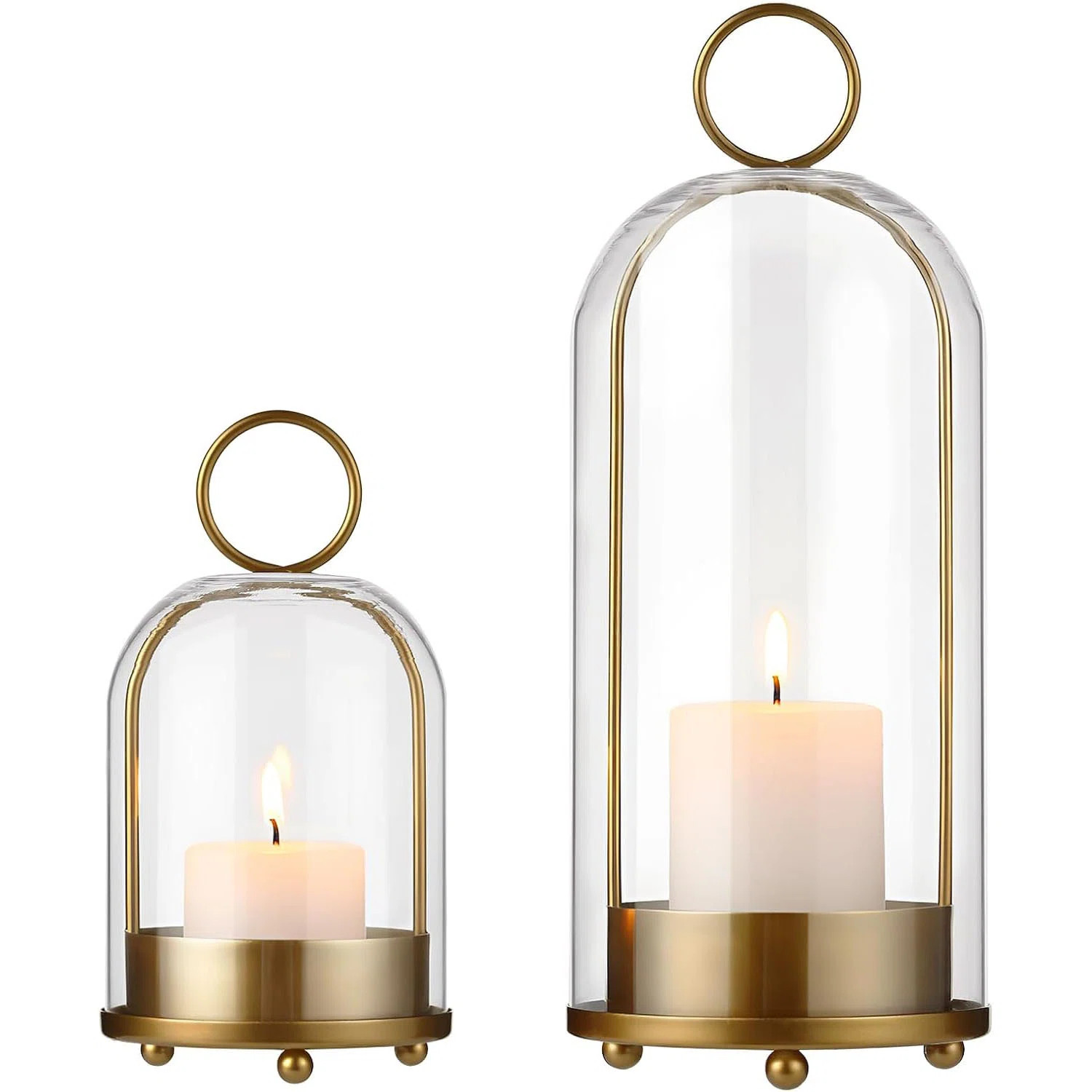 5" and 4" Hurricane Glass Candle Holders - Glass & Brass Metal Candle Holder for Pillar Candles, ... | Wayfair North America