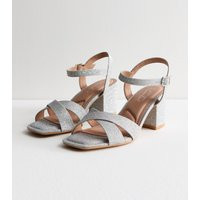 Women's Wide Fit Silver Glitter Block Heel Sandals New Look | New Look (UK)