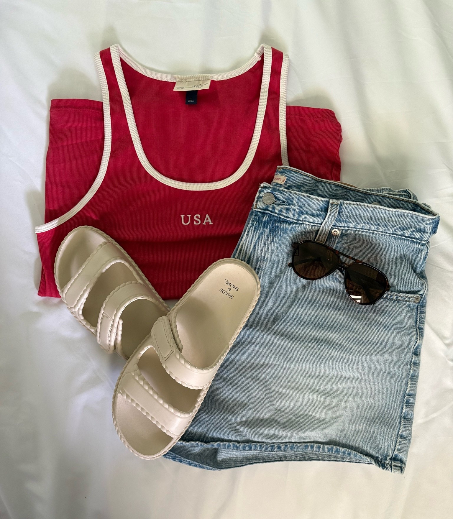 Cute little Fourth of July outfit! Tank runs tts 

Summer outfit // Jean shorts // outfit inspo // casual style // mom style 

Tank - large 
Shorts - 33 
Sandals - 9 

@levi 
@Target

#LTKdayinmylife #LTKootd #LTKSeasonal