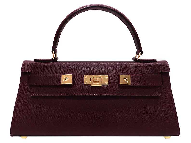 Maya East West Dolomite Pebble Print Calf Leather Handbag - Wine | Lalage Beaumont