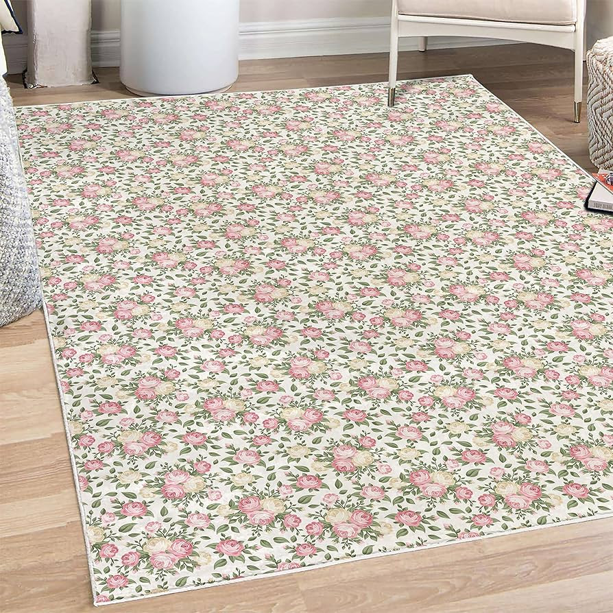 Lunarable Flower Decorative Rug, Roses Rosebuds Leaves Bouquet Flower Arrangements Bridal Victori... | Amazon (US)