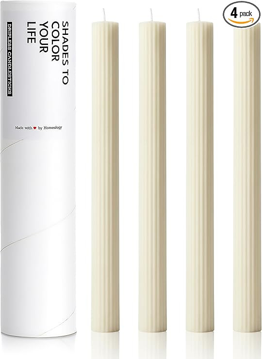 10" Candle Sticks, Ribbed Taper Candles, Ivory, 4-Pack, Unscented | Amazon (US)