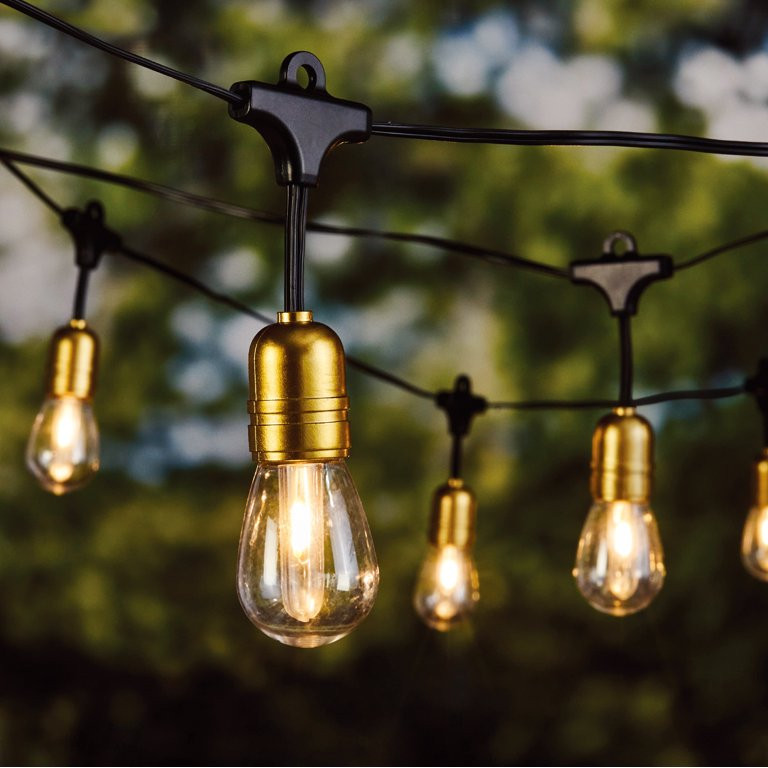 Better Homes & Gardens 10-Light Plug-in Gold Edison Outdoor String Lights | Walmart (US)