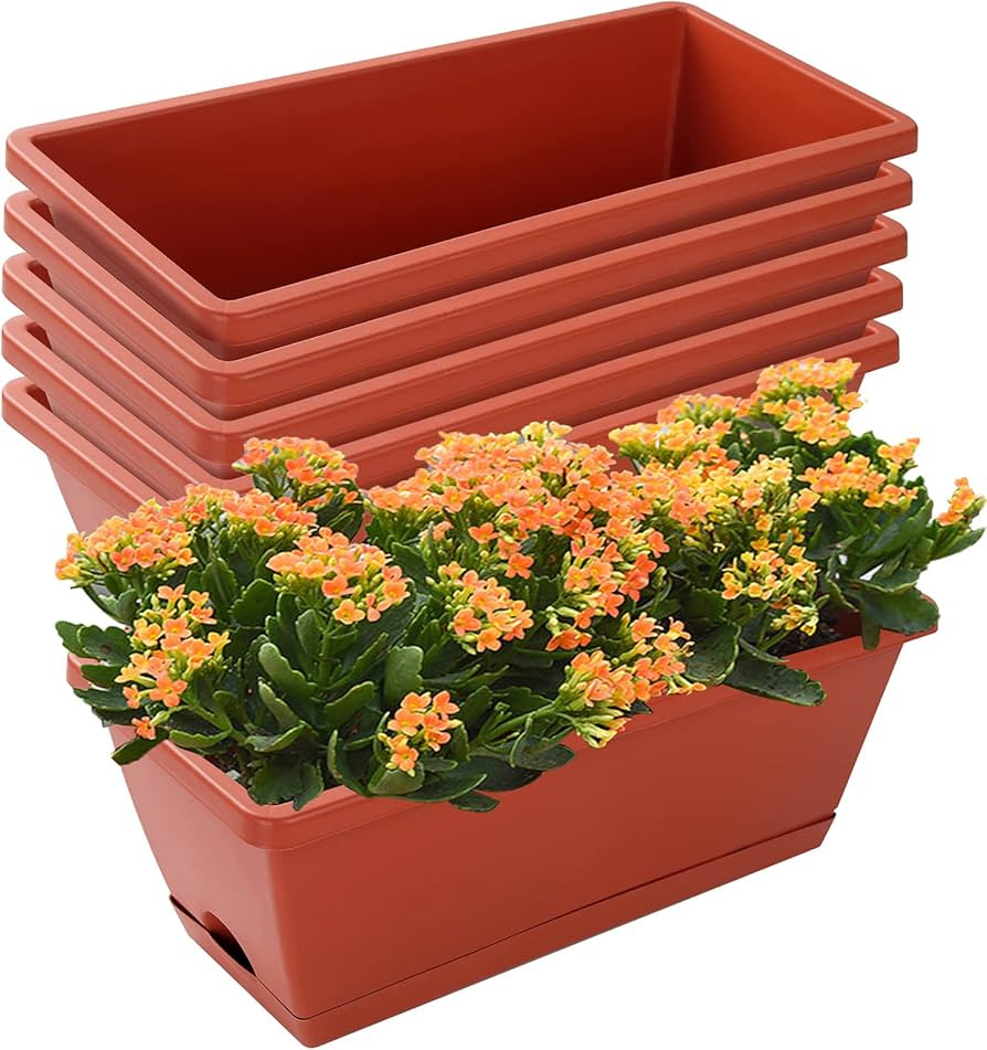 Window Box Planter, 7 Pack Plastic Vegetable Flower Planters Boxes 17 Inches Rectangular Flower P... | Amazon (US)