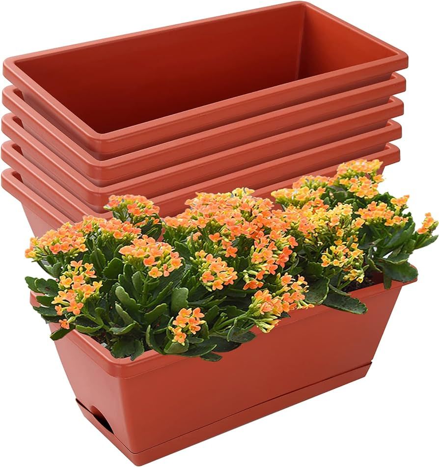 Window Box Planter, 7 Pack Plastic Vegetable Flower Planters Boxes 17 Inches Rectangular Flower P... | Amazon (US)