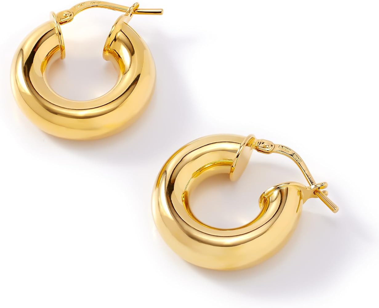 JTV 18k Yellow Gold Plated Chunky Hoop Earrings – Gold Over Bronze Hoop Earrings - Cute Simple ... | Amazon (US)