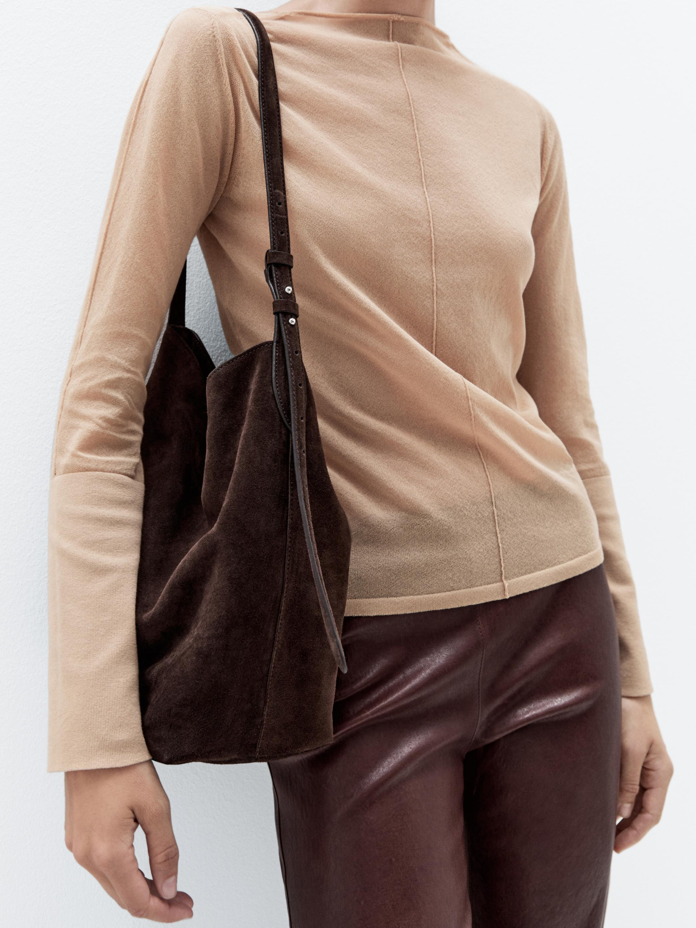 Split suede leather bucket bag | Massimo Dutti UK