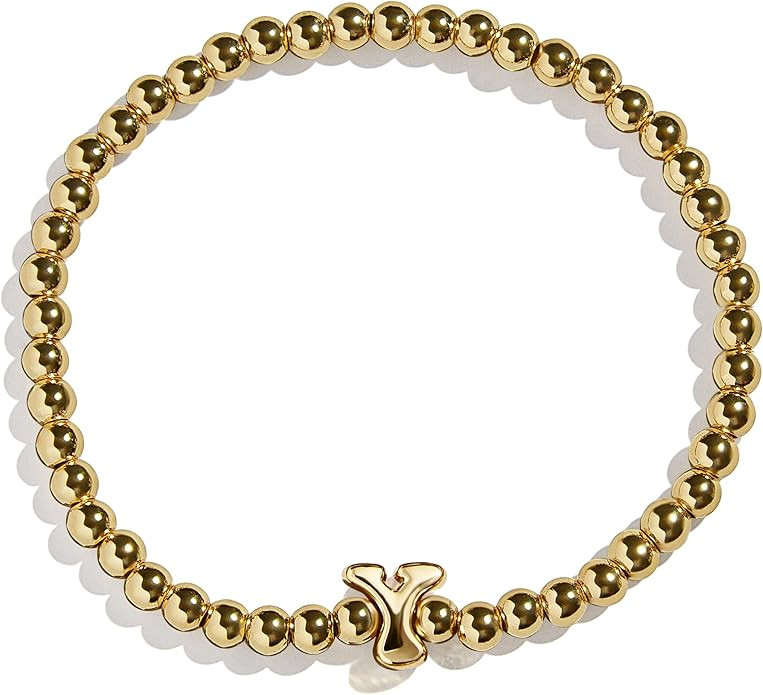 BaubleBar Initial Pisa Stretch Bracelet - Personalized Gold-Plated Bracelet for Women, Beaded Ini... | Amazon (US)