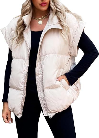 FEOYA Women’s Puffer Vest Oversized Winter Down Vest Zipper Thick Sleeveless Jacket | Amazon (CA)