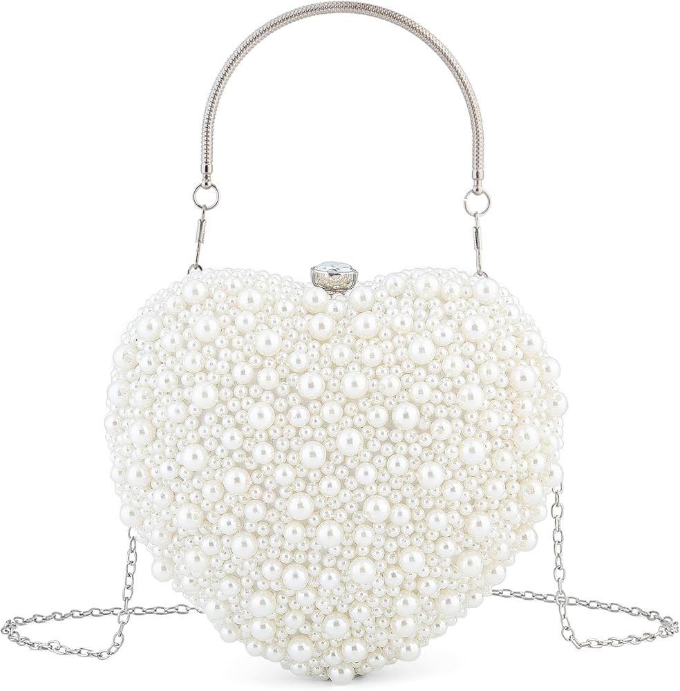 Tmore Heart Pearl Clutch Purse for Women,Beaded Evening Clutch Bag Wedding Party Purse Handbag | Amazon (US)
