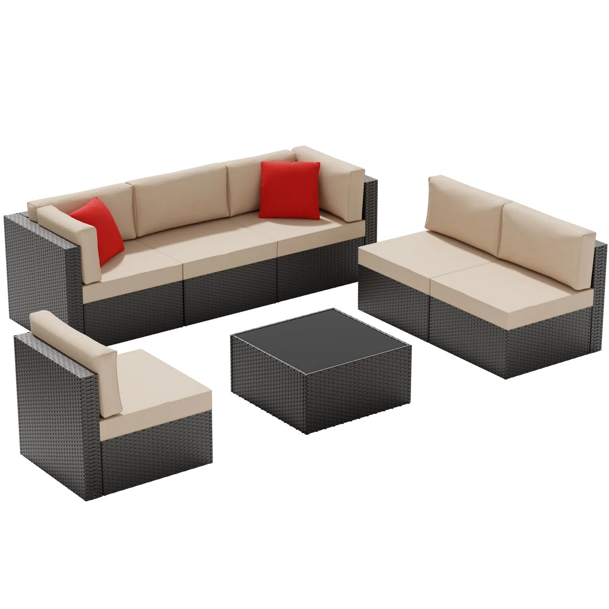 Modular 7 Piece Outdoor Rattan Seating Set For Patio Furniture | Wayfair North America