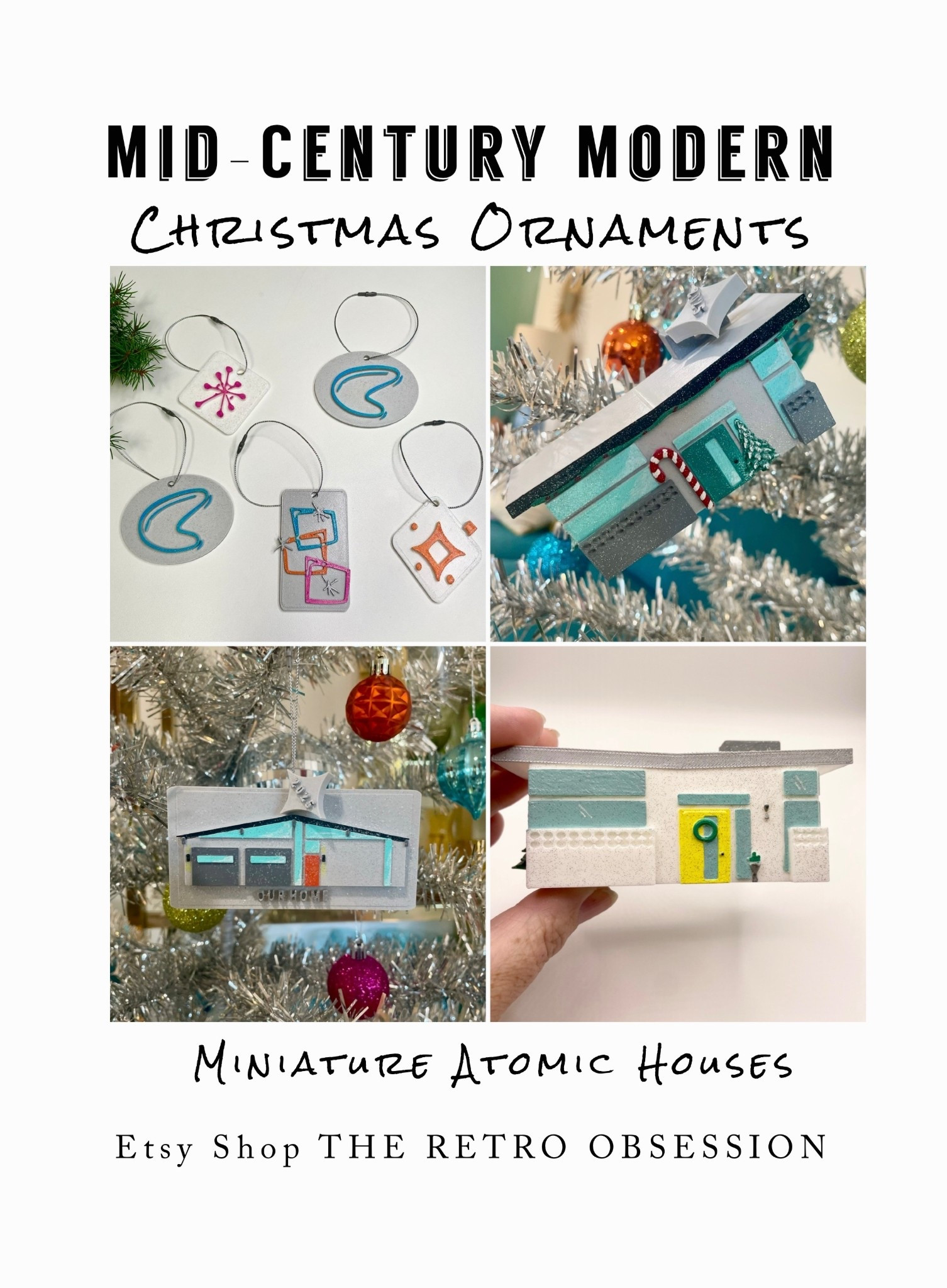 Retro shape Christmas ornaments and Mid-century modern mini atomic-style houses. 
Customize your ornament by changing the door color and/or add a year tag! 

Colorful. Rainbow. Mcm. Mid mod

#LTKHoliday #LTKHome #LTKSeasonal
