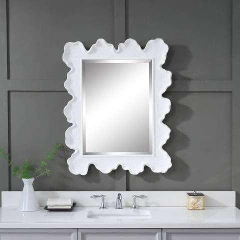 Sea Coral Matte White 27 1/4" x 34 1/4" Vanity Wall Mirror | Lamps Plus