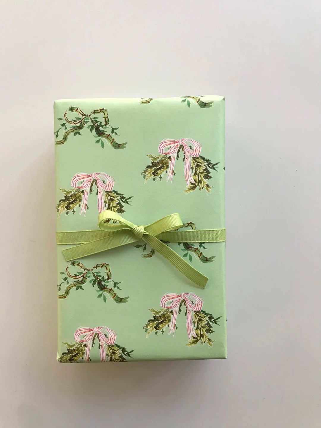 Wrapping Paper: Greens and Bows on Pistachio {Gift Wrap, Birthday, Holiday, Christmas} | Etsy (CAD)
