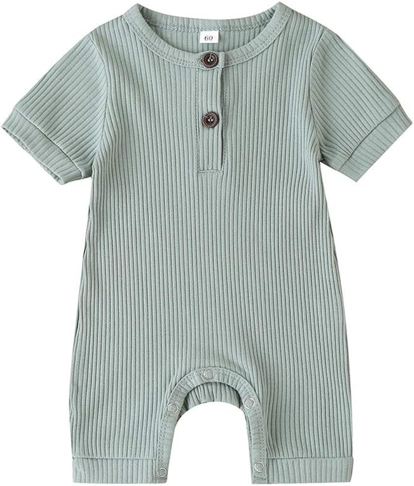 iddolaka Unisex Newborn Baby Boy Girl Short Sleeve Button Romper Jumpsuit One-Piece Outfits Solid... | Amazon (US)