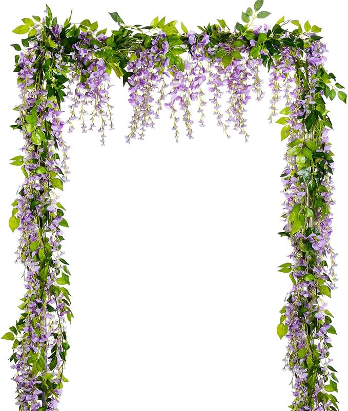 Lvydec Wisteria Artificial Flowers Garland, 4 Pcs Total 28.8ft Artificial Wisteria Vine Silk Hang... | Amazon (US)