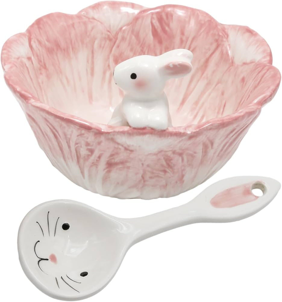 LIDSCURA Rabbit Shaped Ceramic Bowls with Small Spoon, Ceramic Bowls Cute Cartoon Cabbage Rice Bo... | Amazon (US)