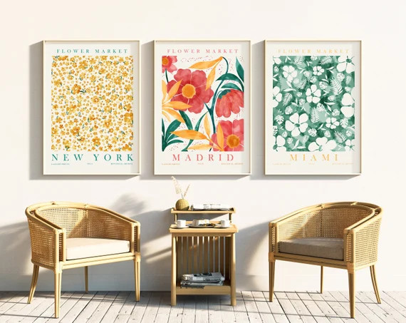 Flower Market Poster Set of 3 Miami Prints Madrid Prints - Etsy | Etsy (US)