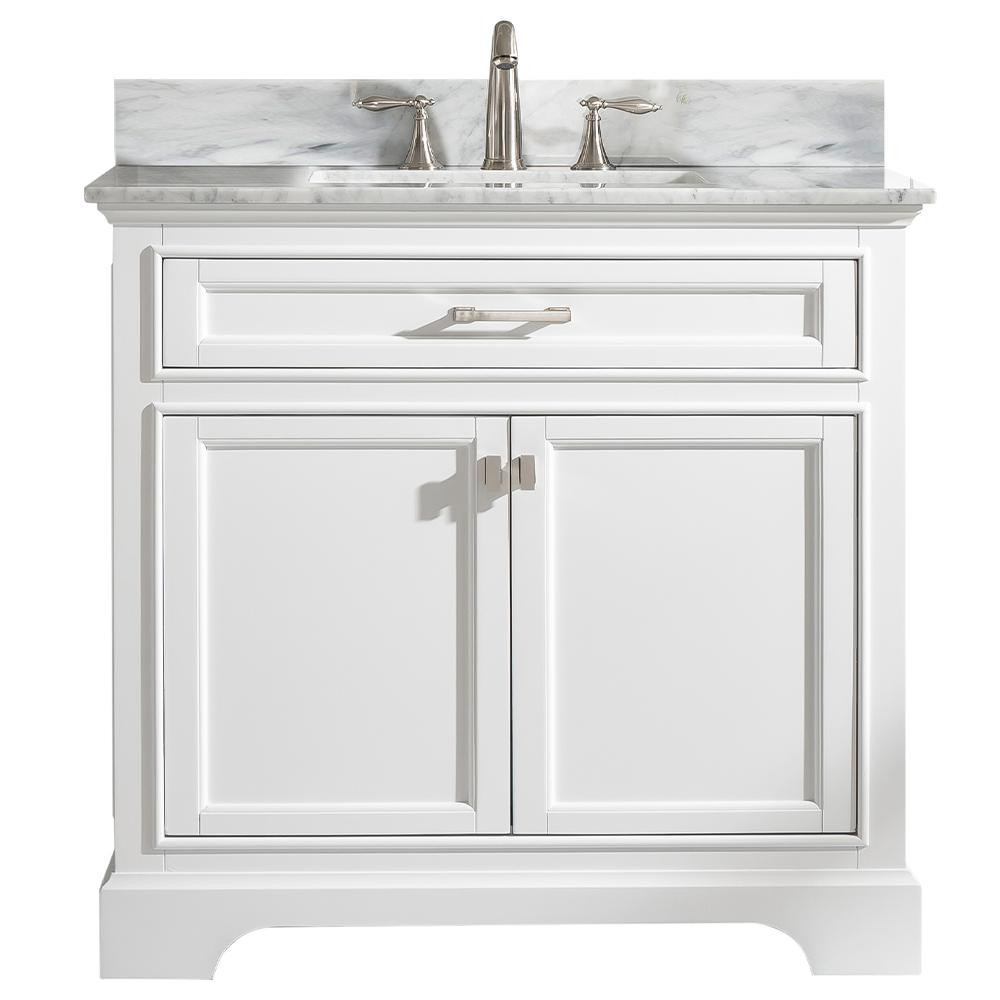 Milano 36 in. W x 22 in. D Bath Vanity in White with Carrara Marble Vanity Top in White with Whit... | The Home Depot
