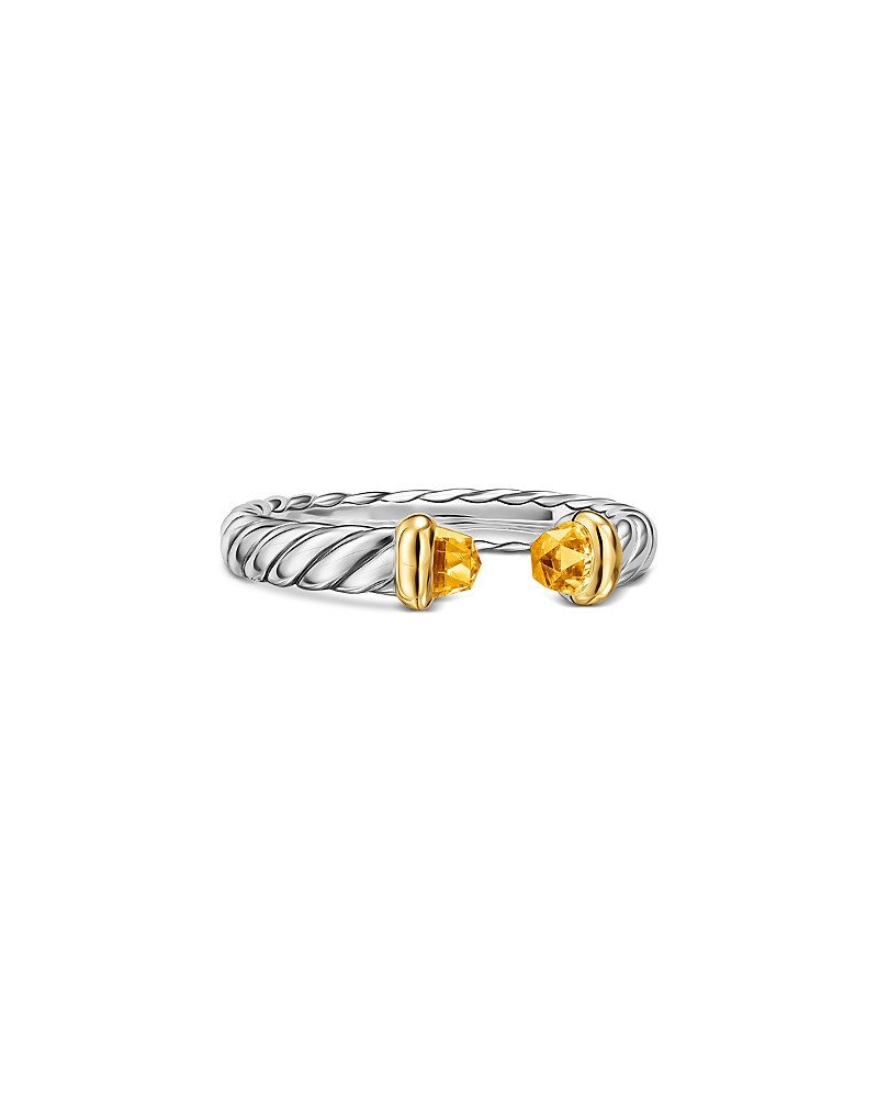Petite Cable Open Ring in Sterling Silver with 14K Yellow Gold and Turquoise, 3.4mm | Bloomingdale's (US)