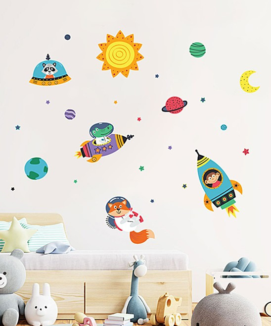 Ambiance Sticker Decals Multicolor - Blue & Yellow Animals in Space Decal Set | Zulily