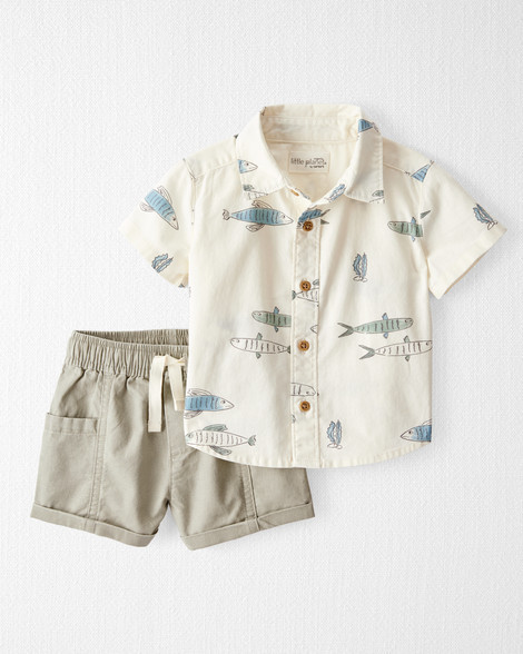 Little Planet Baby Boys Boy 2-Piece Fish-Print Set Made with Organic Cotton Baby Size NB Sweet Cream, Khaki | Carter's Inc