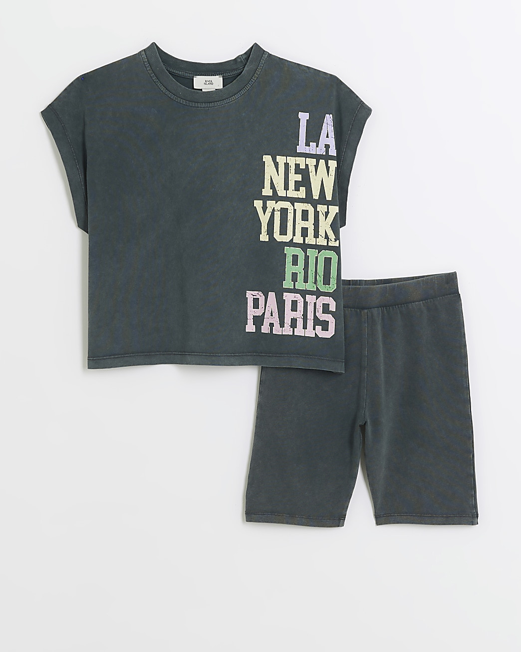 Girls grey t-shirt and cycling shorts set | River Island (UK & IE)