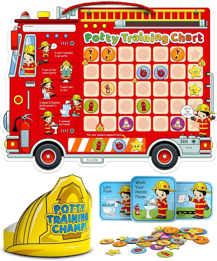 Potty Chart for Toddlers with Fireman Theme - Reusable Potty Training Chart with Rewards, Sticker... | Amazon (US)