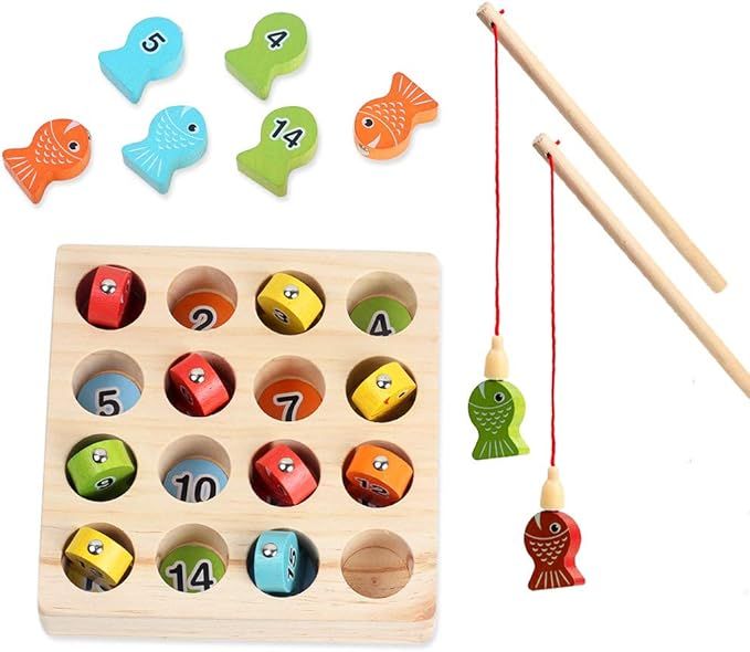 Magnetic Wooden Fishing Game Toy for Toddlers Fine Motor Skill Toy  Number Color Sorting Puzzle... | Amazon (US)