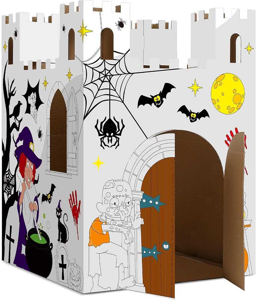 Halloween Playhouse Huge DIY Haunted Castle Large Coloring Cardboard House Indoor Outdoor Art and... | Amazon (US)