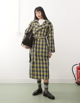 COLLUSION oversized checked trench coat in yellow | ASOS (Global)