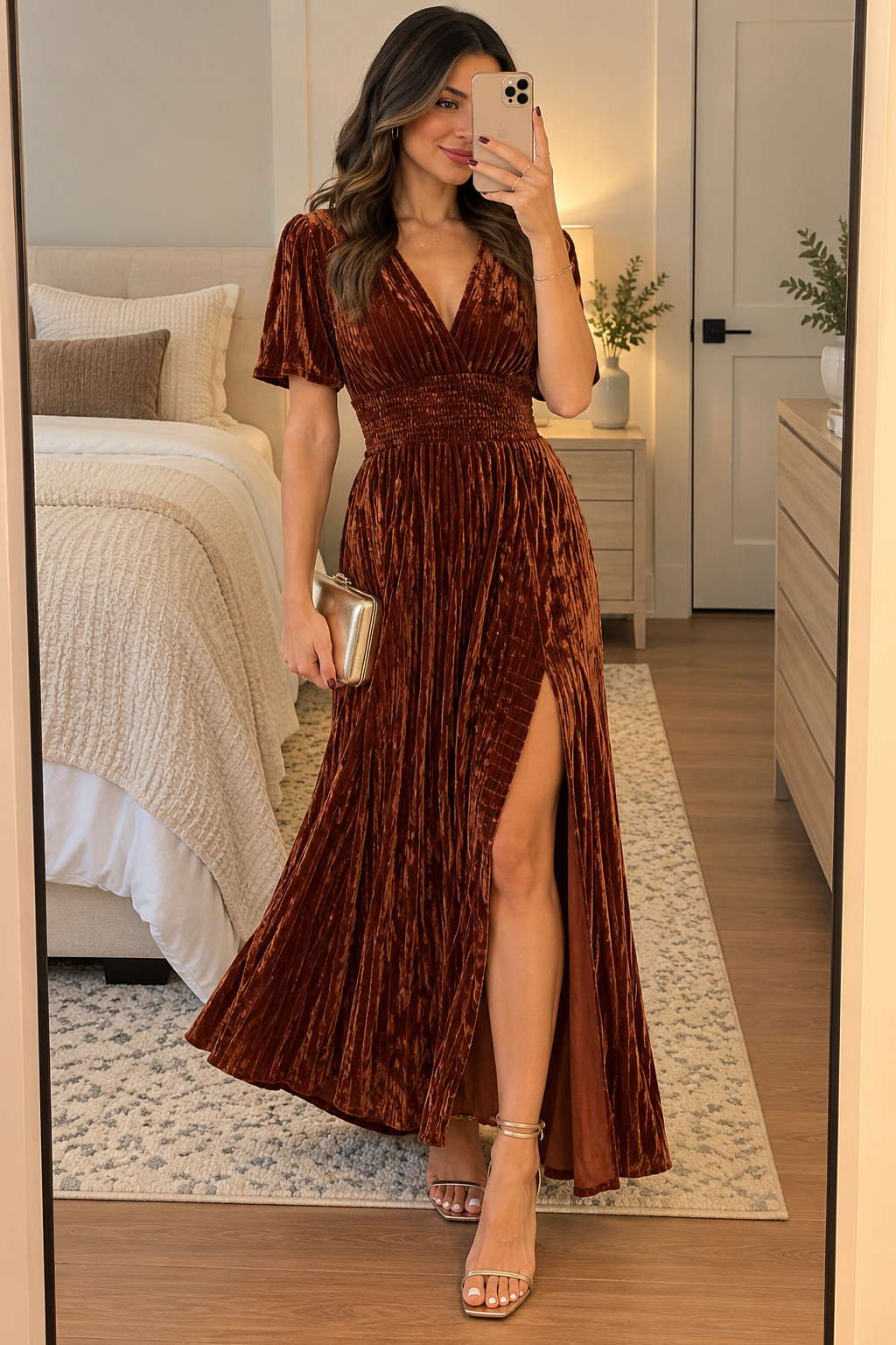 A chocolate brown dress + gold accessories is such a pretty combo for wedding season. This look feels elegant, romantic, and perfect for a cozy fall venue. #ChocolateBrownFashion #FallWeddingGuest #AmazonWeddingGuestDress #FallDress #WeddingGuestStyle #AmazonFashion #AutumnWeddingLook #DressInspiration 

 #LTKSeasonal #LTKU #LTKWedding