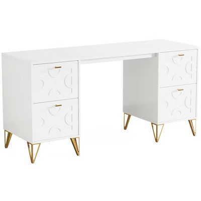 Resenkos Computer Desk, Office Desk, Study Desk,59" White Computer Desk with File Drawers, Wood Executive Desk for Home Office,White | Target