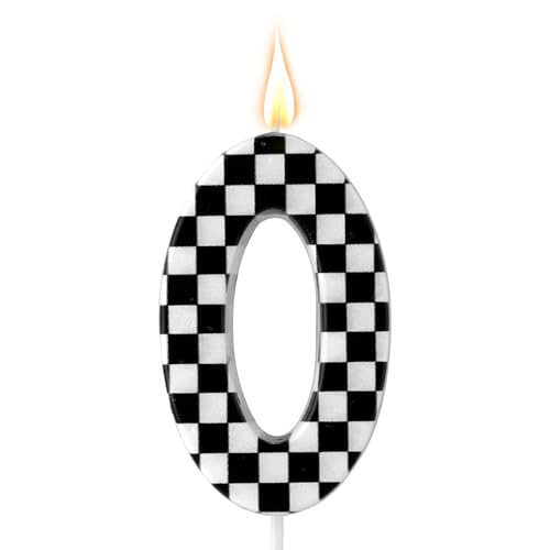 Racing Cars Themed Birthday Candle, Checkered Flag Number Candles Black and White Candles Happy Birthday Cake Topper Party Decorations for Boys Racing Cars Themed Party Supplies (Number 0) | Amazon (US)