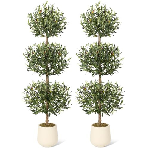 5 ft Artificial Olive Tree, Triple Ball Topiary Faux Plant with Moss & Pot, Outdoor Indoor Realistic Fake Shrubs Trees, Round Bushes Fake Shrubs Potted for Home Offices Porch Decor, Set of 2 | Amazon (US)