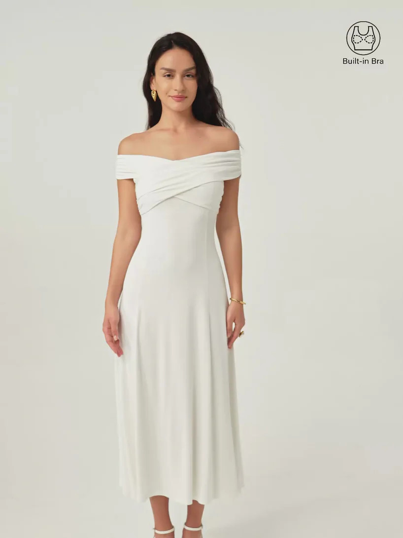 Flowy Criss Cross Off-shoulder Midi Bra Dress | OGLmove