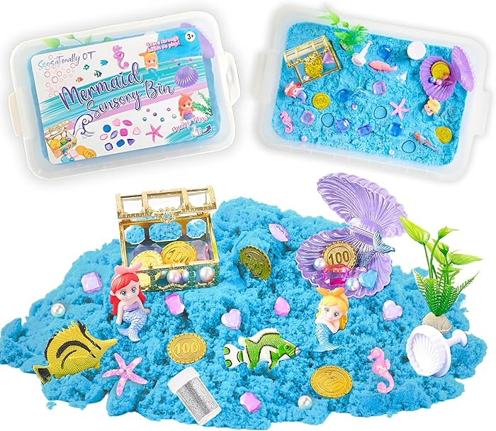 38 PCS Mermaid Sensory Bin with 2 lb Magic Sand, Ocean Molds & Treasure Accessories – Creative ... | Amazon (US)